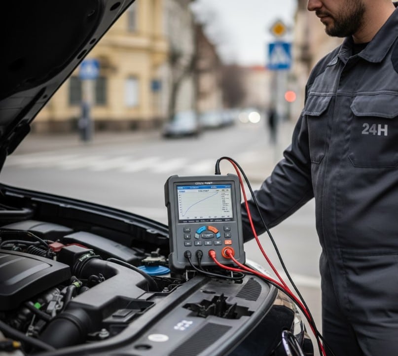 Bikázás Petőfibánya téli reggelen parkolóban