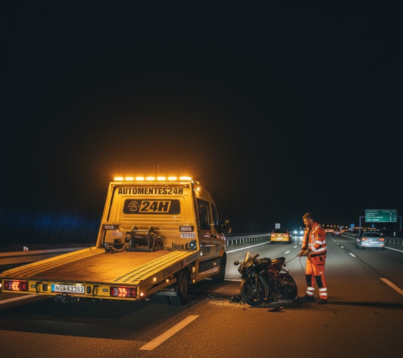 Balesetes motor mentés az M1-es autópálya Tatabánya szakaszán