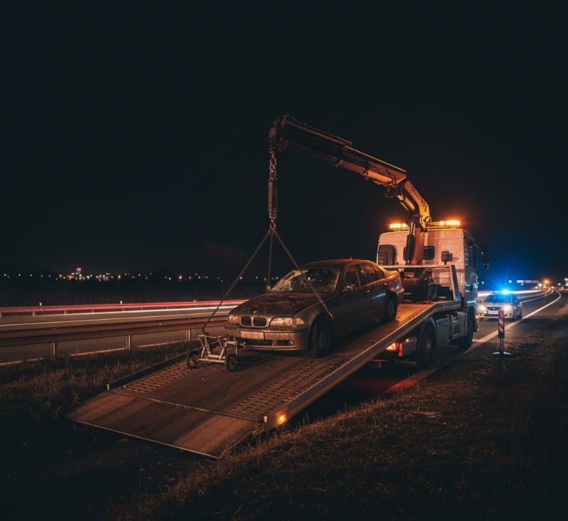 Tréleres mentés a 21-es úton éjszaka