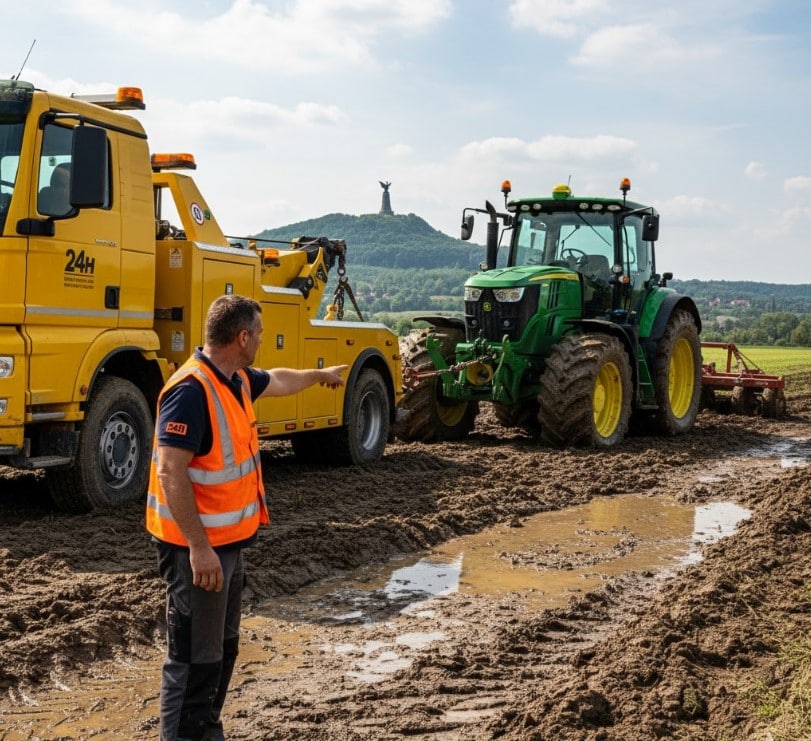 Mezőgazdasági gép mentés sárból Csány