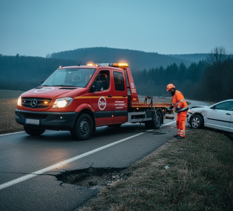 Autómentő Heréd dombos útszakasz baleset